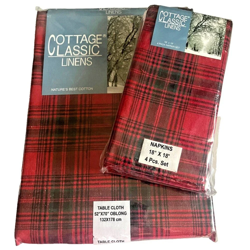 Christmas Plaid Red Black Fabric Tablecloth 52x70